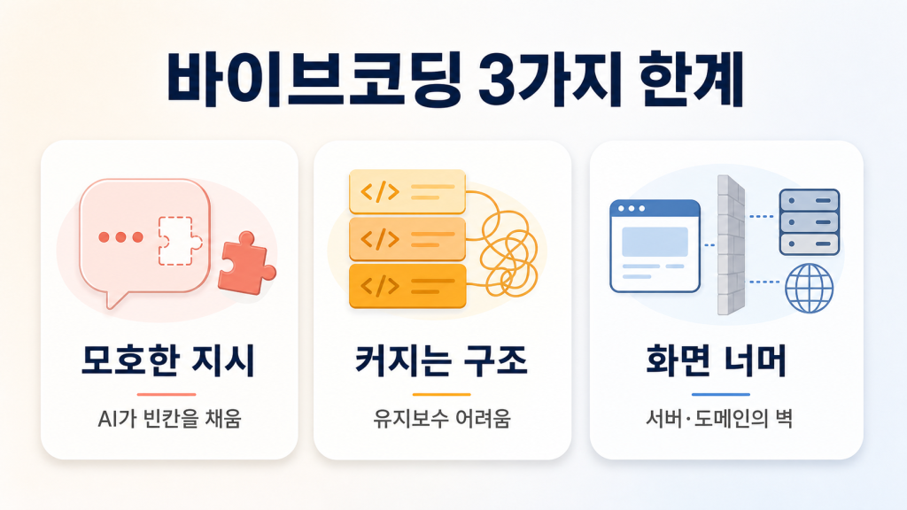 바이브 코딩 3가지 한계 도식