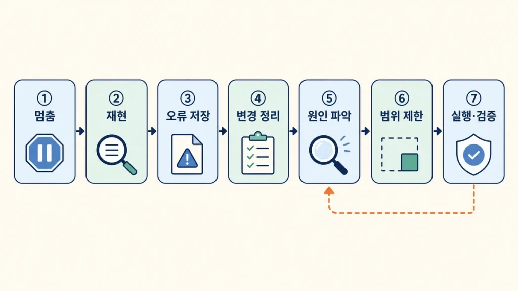 멈춤에서 검증까지 7단계 흐름