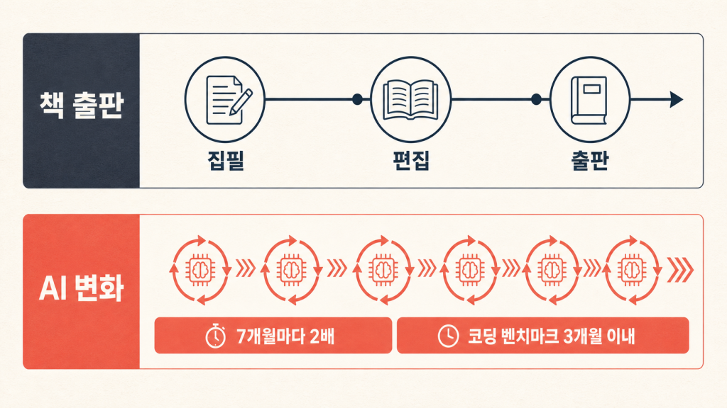 출판 소요 기간과 AI 변화 속도 비교