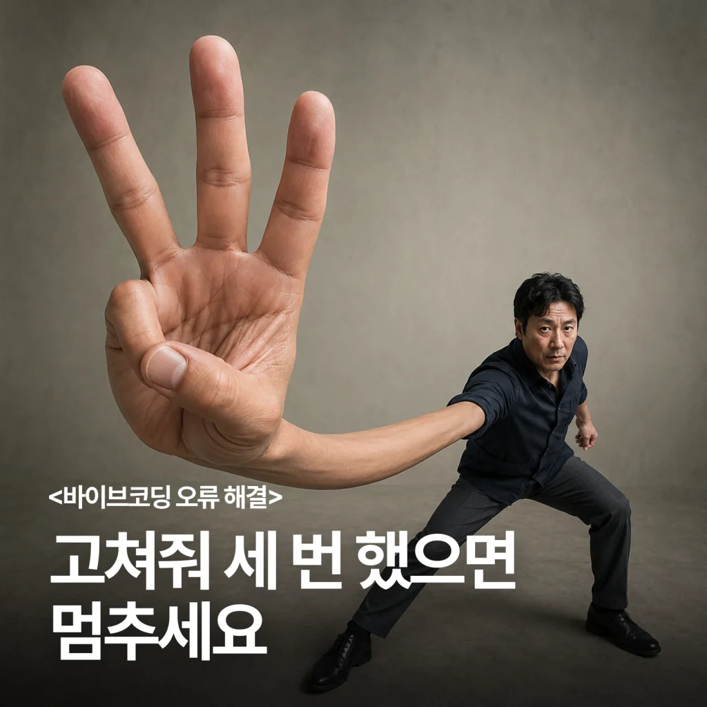 세 손가락을 내밀며 오류 수정을 멈추라는 남성