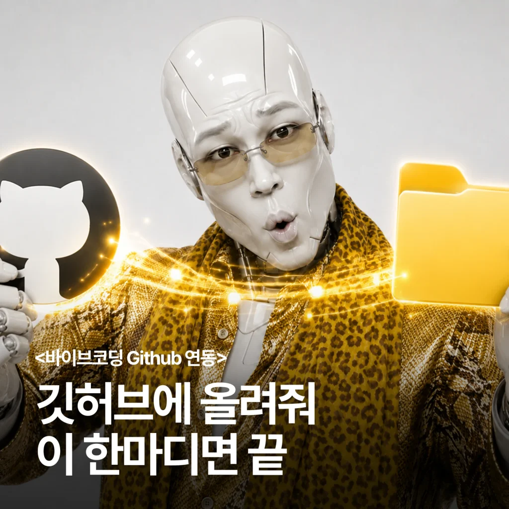 로봇이 깃허브 아이콘과 폴더를 든 바이브 코딩 깃허브 연동 썸네일