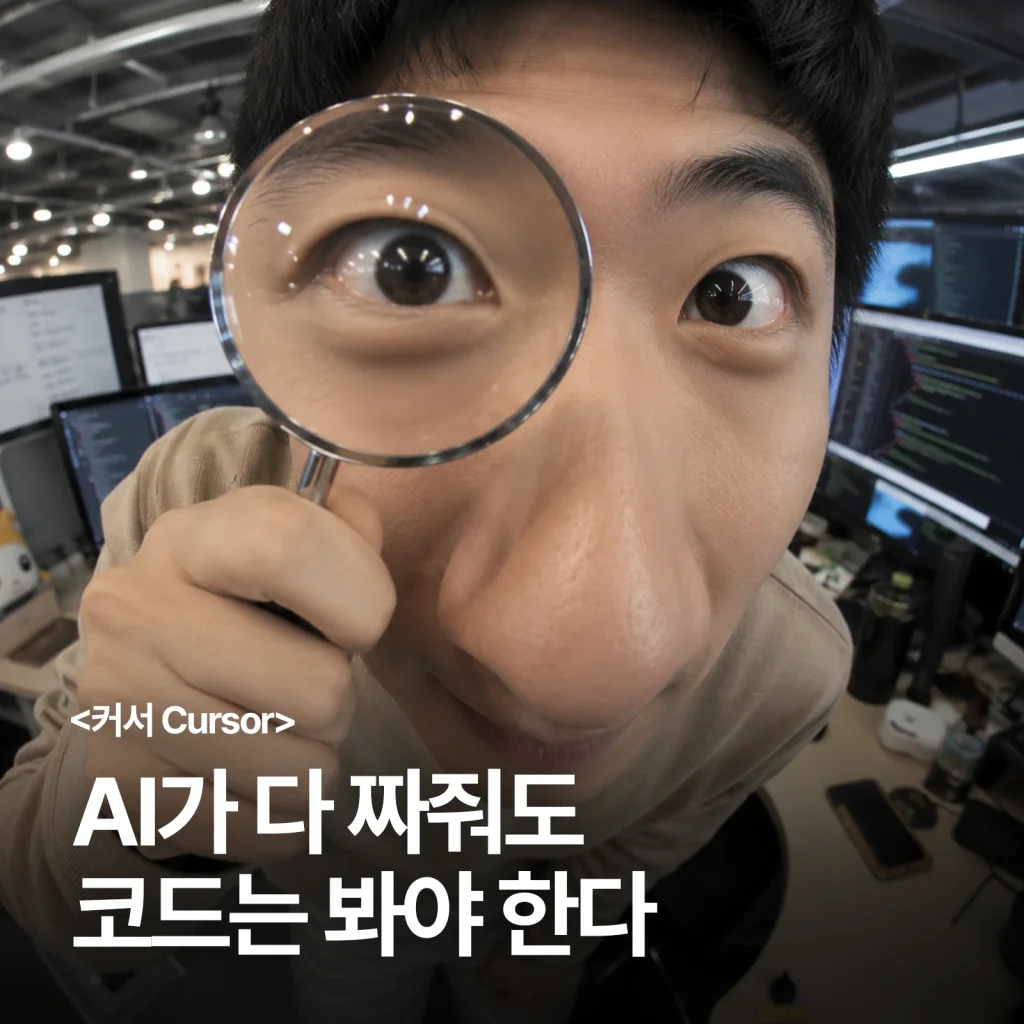돋보기로 코드를 살피는 남성