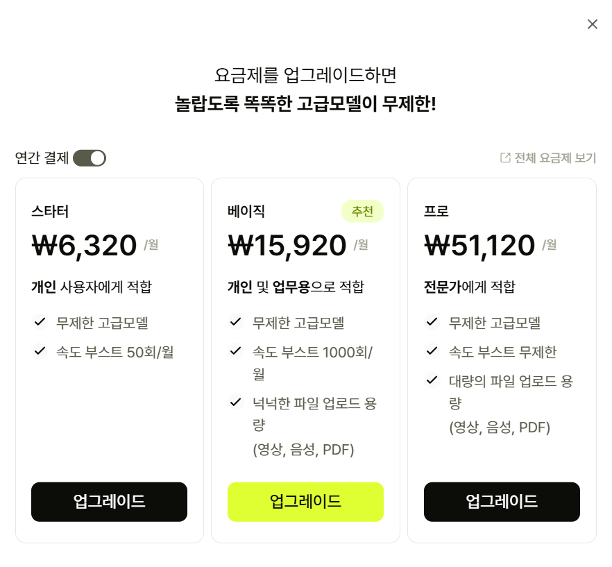스타터·베이직·프로 요금표