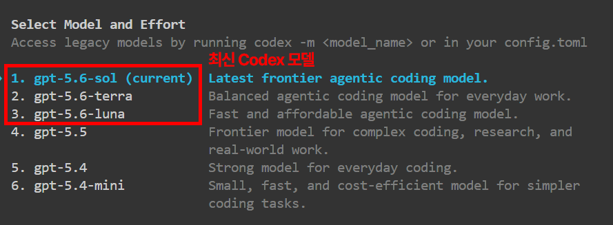 Codex 모델 목록