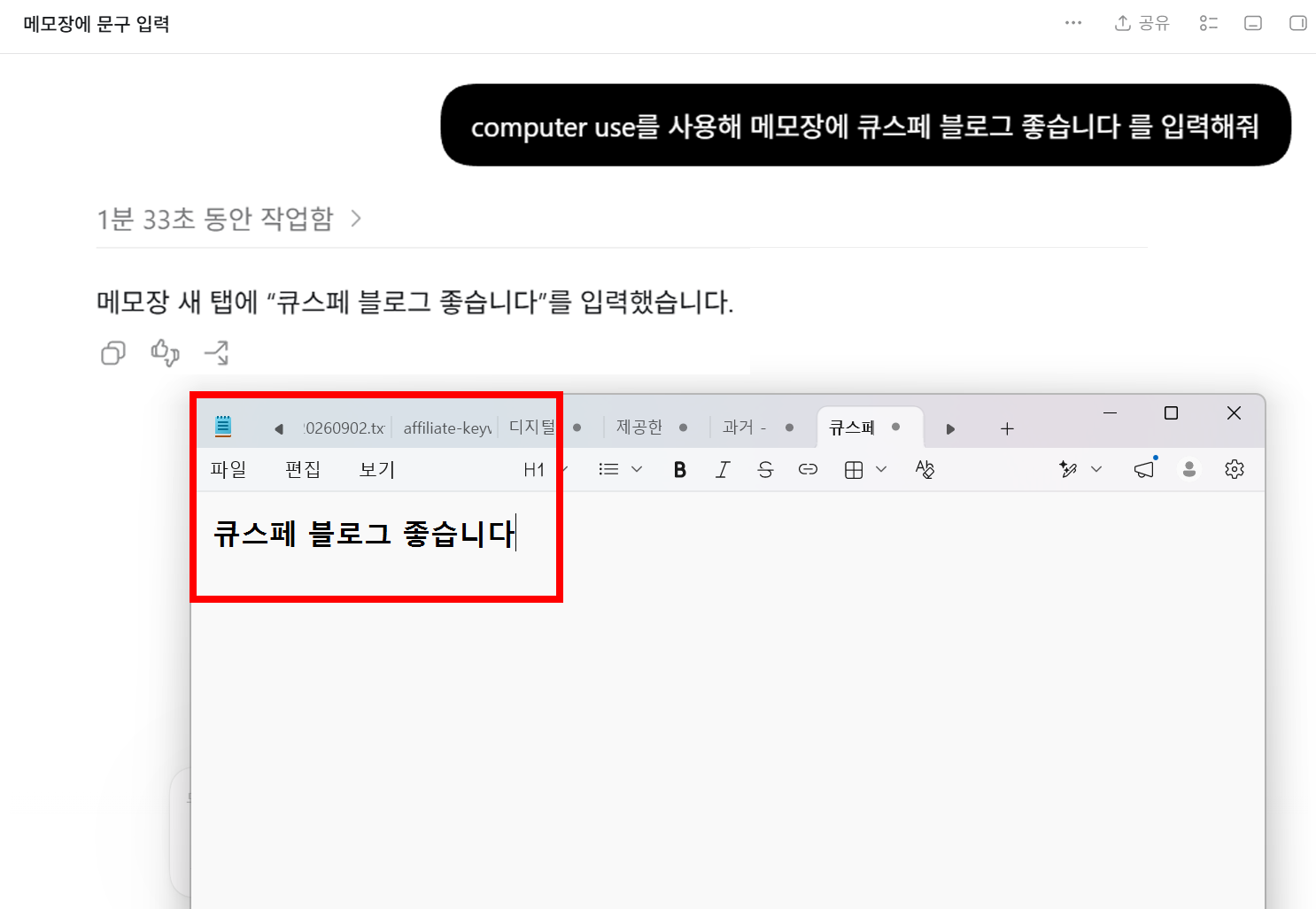 Computer Use 실행 화면